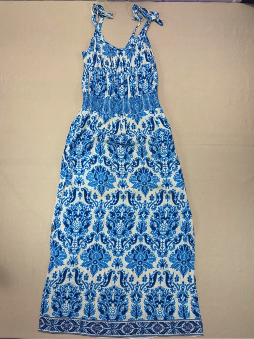 Plenty by Tracy Reese Blue and White Floral Tie-Shoulder Maxi Dress Size XS
